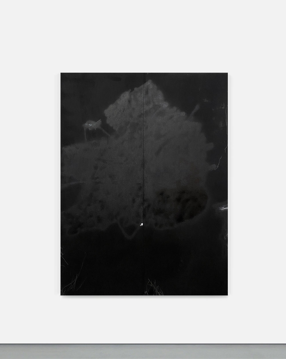 Black minimal abstract large painting by Esther Miquel in her art studio in Barcelona