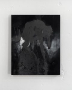 Minimal painting on black raw canvas by Esther Miquel - Barcelona